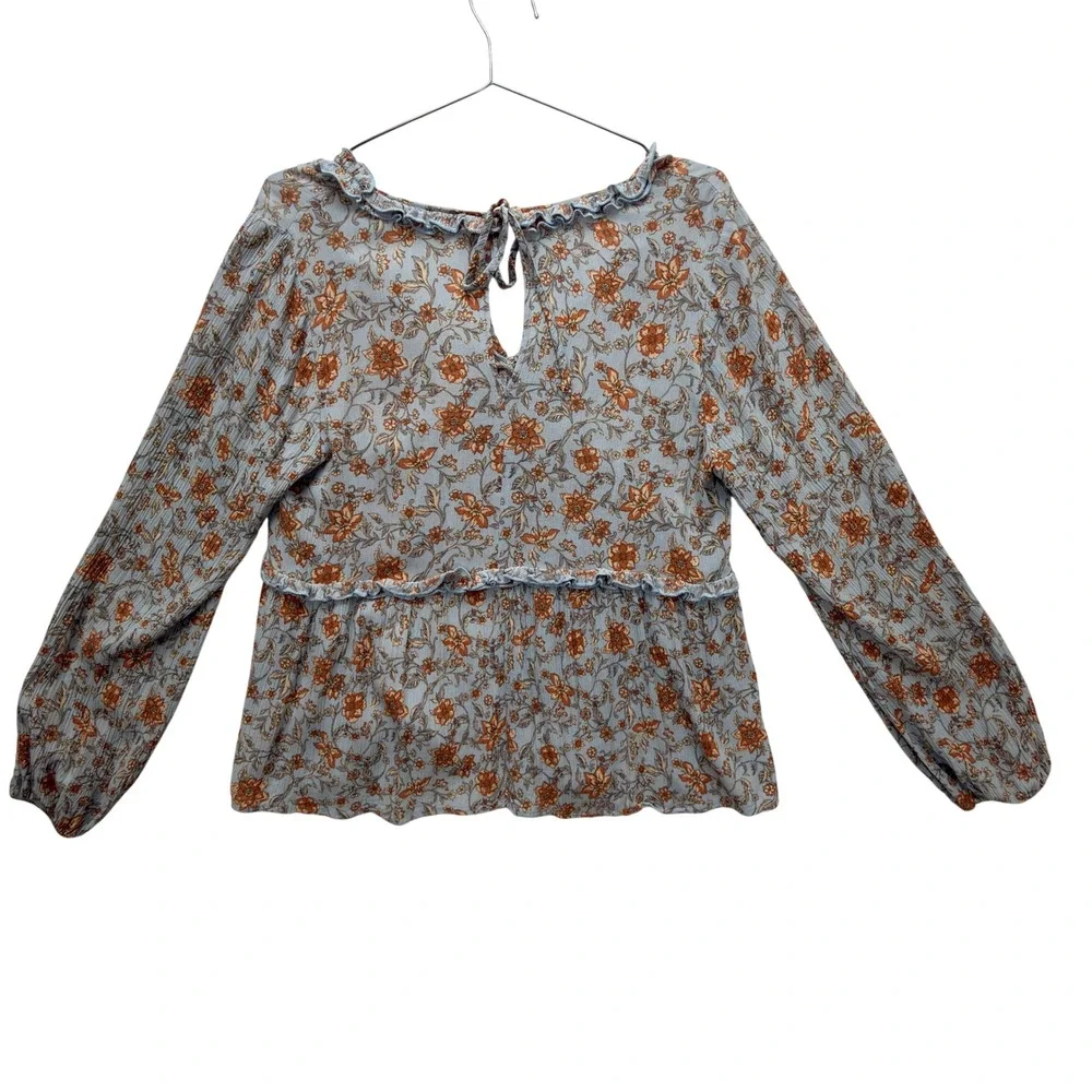 Easel Womens Floral Ruffle Peplum Blouse Medium Boho Cottagecore Floral